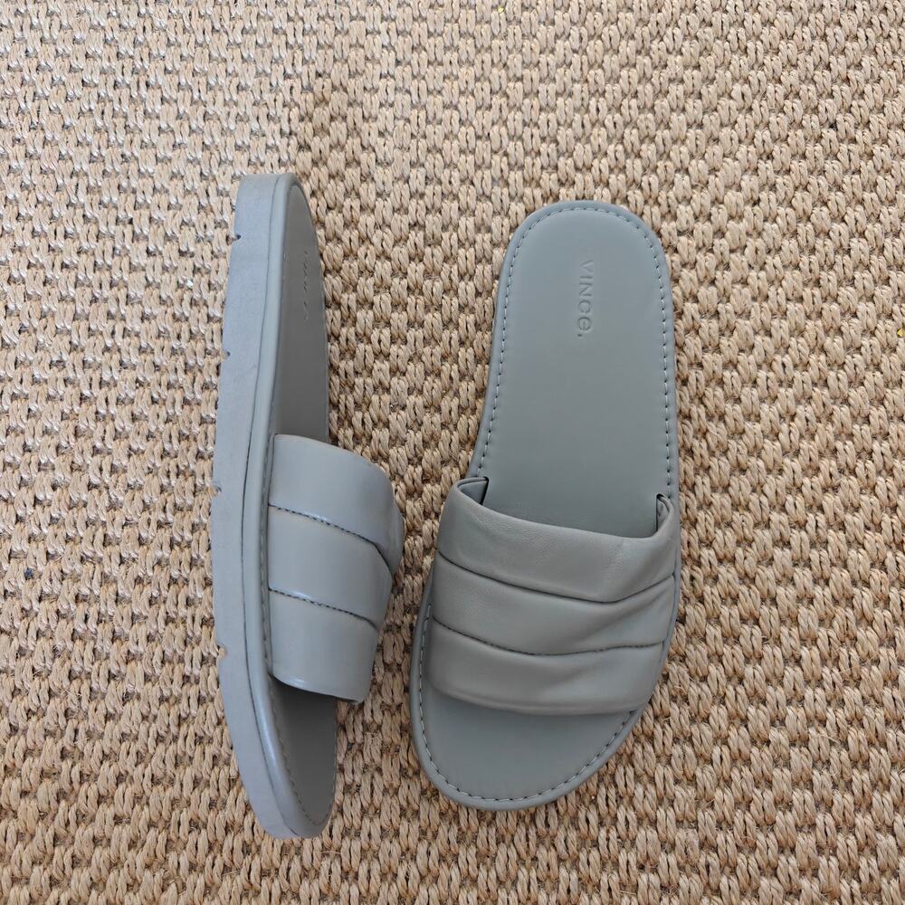 Vince Olina Light Gray Padded Leather Slide Sandals Size 9 EU 39 Slip On